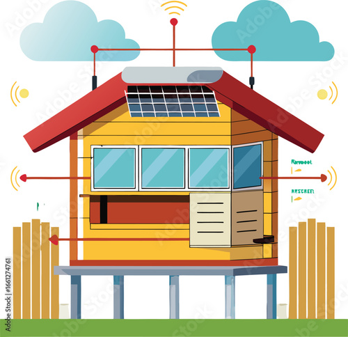 Cross section vector diagram of a rooftop hive.