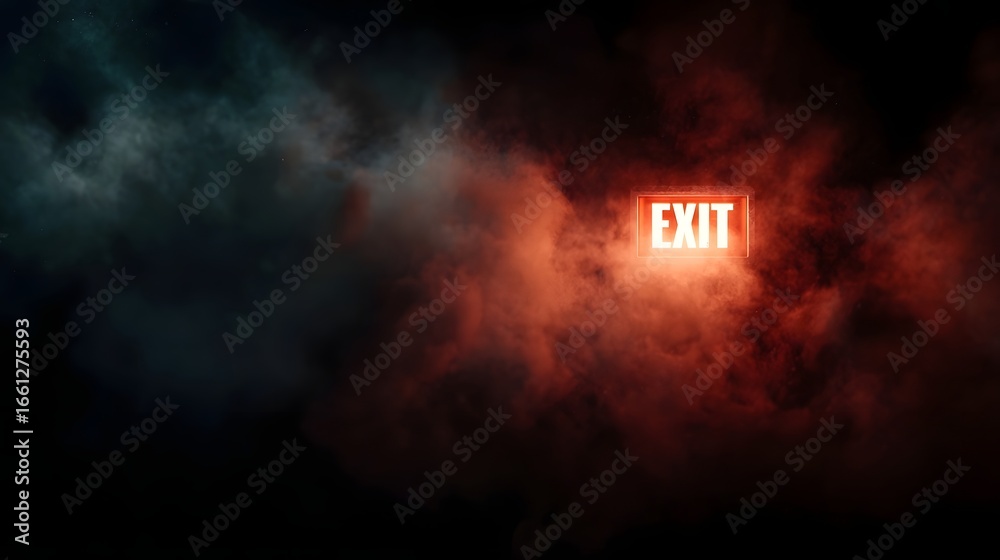 custom made wallpaper toronto digitalGlowing emergency exit sign through thick smoke and flames