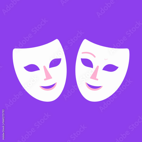 Theater Masks on Vibrant Purple Background
