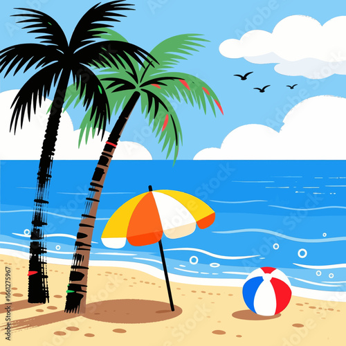 Tropical Beach Serenity: Palms, Sand, and Sun