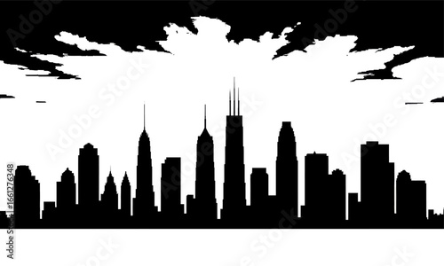 Urban Skyline Silhouette at Dusk with Clouds