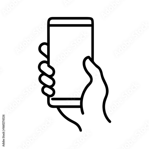 hand holding Smartphone icon in line style, Smartphone with blank white screen. vector illustration