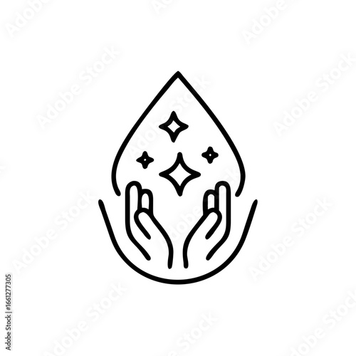 Dermatologically tested icon in line style vector label with water drop, hand with water logo. Dermatology test and dermatologist clinic icon, business concept allergy free and healthy