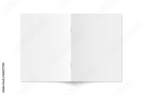 Vector mockup of white paperback vertical magazine spread cover isolated. Realistic softcover book, brochure or booklet template opened on white background. 3d illustration.
