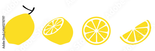 Vector lemon slice , Fresh lemon fruits icon set. yellow cut citrus vector illustrations.