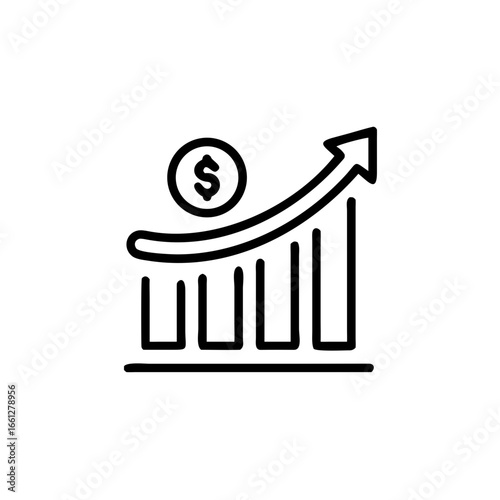 increase money growth icon in line style, progress marketing isolated on white background, growth marketing business concept