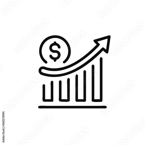 increase money growth icon in line style, progress marketing isolated on white background, growth marketing business concept