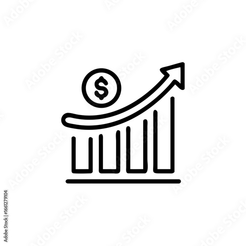 increase money growth icon in line style, progress marketing isolated on white background, growth marketing business concept