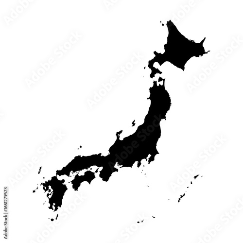 Black map of Japan, vector illustration of the national borders of Japan. Japanese map.
