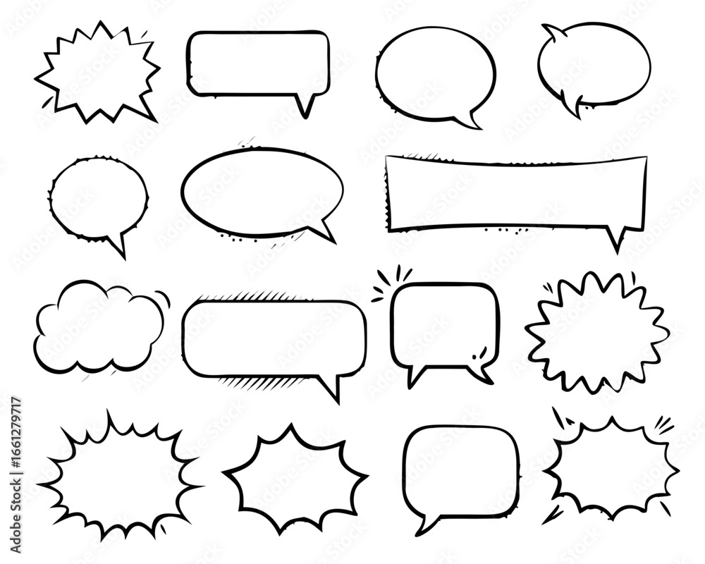 Obraz premium Retro empty comic bubbles and elements set with black halftone shadows. in retro vintage and pop art style. Vector illustration,