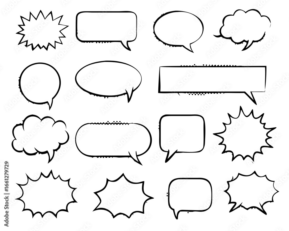 Fototapeta premium Retro empty comic bubbles and elements set with black halftone shadows. in retro vintage and pop art style. Vector illustration,