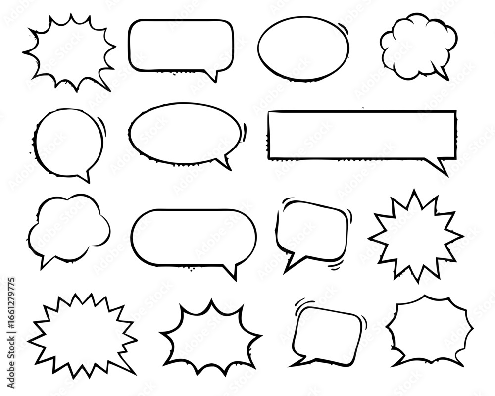 Obraz premium Retro empty comic bubbles and elements set with black halftone shadows. in retro vintage and pop art style. Vector illustration,