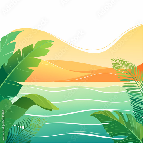 Tropical-inspired gradient waves blend smoothly, creating a warm and colorful vibe for digital projects or summer themes.