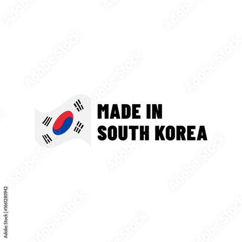 Made in South Korea  Vector Badge with National Flag and Text