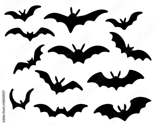 Black silhouettes of bats. isolated on white background. vector icon illustration