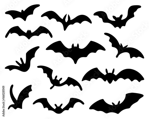 Black silhouettes of bats. isolated on white background. vector icon illustration