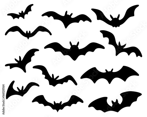 Black silhouettes of bats. isolated on white background. vector icon illustration