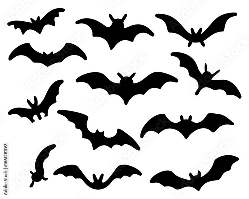 Black silhouettes of bats. isolated on white background. vector icon illustration