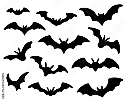 Black silhouettes of bats. isolated on white background. vector icon illustration