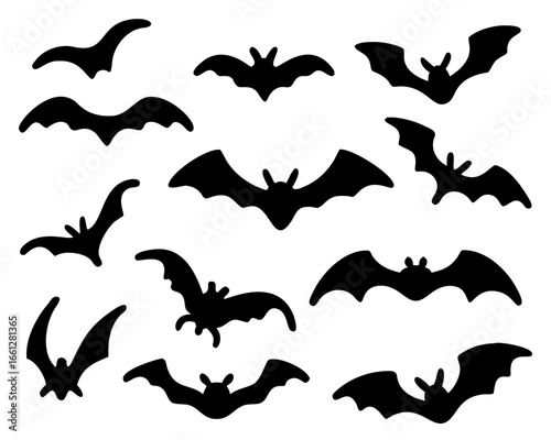 Black silhouettes of bats. isolated on white background. vector icon illustration