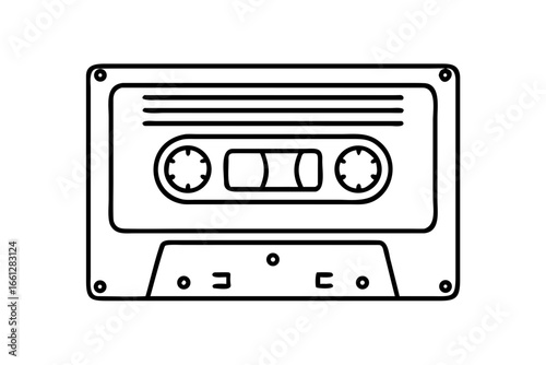 Old music cassette tape icon in line style, isolated on white background, Retro music audio cassette, vector illustration