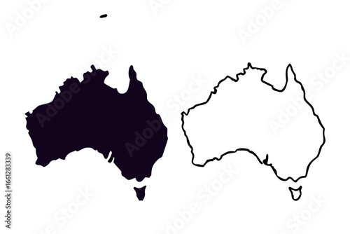 Map of Australia, Black on white background, vector Illustration
