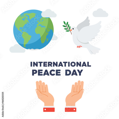 International Peace Day Dove and Earth Symbol.