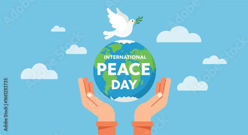 International Peace Day Global Celebration Hands Holding Earth.