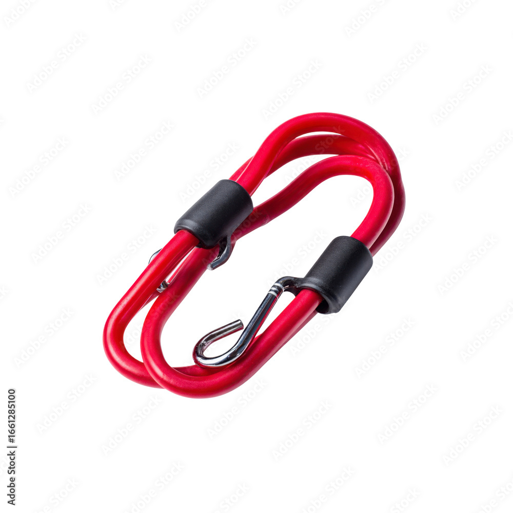Fototapeta premium Red Bungee Cords with Metal Hooks - Strong Elastic Straps for Securing and Tying Down Items