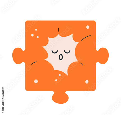 Puzzle element with sleepy face. Cute funny character yawning, snoring, sleep...