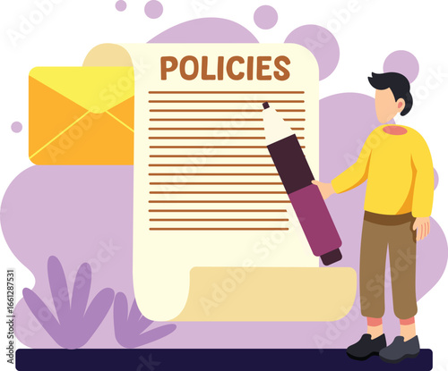 Businessman writing company policy document illustration