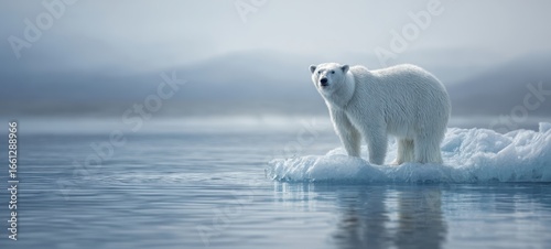 The majestic polar bear standing on an ice floe in a serene landscape