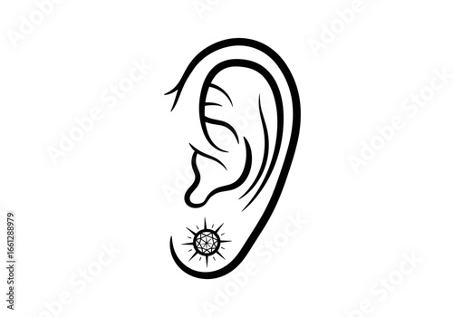 Ear with sun-shaped earring illustration emphasizing creativity and style