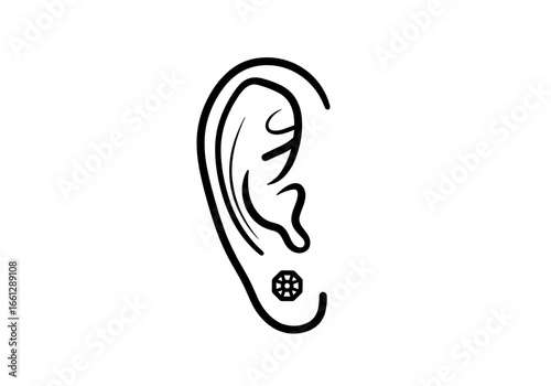 Textured stud earring on a stylized ear illustration with minimalist outline design