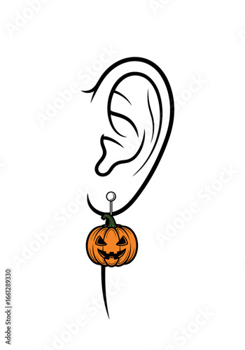 Earring with a pumpkin charm, symbolizing Halloween spirit and festive fun