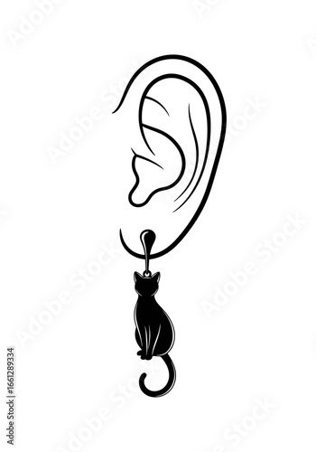 Earring with a dangling black cat charm, symbolizing a playful spirit and love for animals