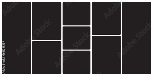 Template photo collage 9 pictures empty style black color, moodboard, album vector 10 eps