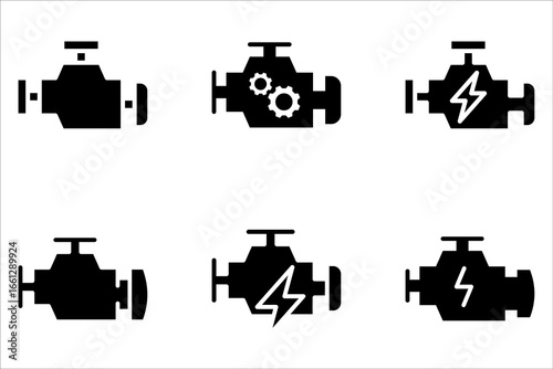 Car engine icon set, engine check minimal line vector symbol on white background