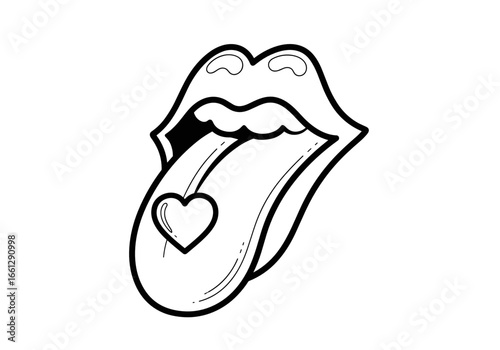 Open mouth with a tongue and heart, symbolizing love, playfulness, and passion