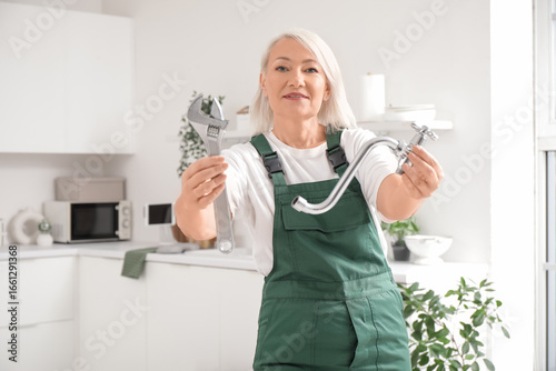 Mature female plumber with ...