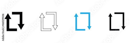 Arrows Repeat icon set. Long rotation and repeat vector symbol. Exchange and replace sign. Reverse and recycle icon in eps 10.