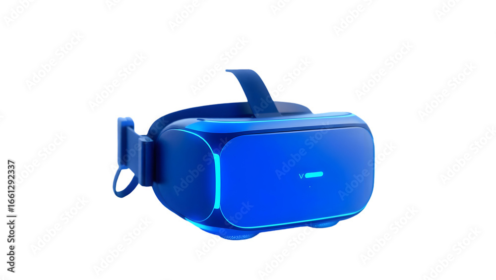 Obraz premium Isolated blue vr headset with glowing edges against a black background in studio shot style