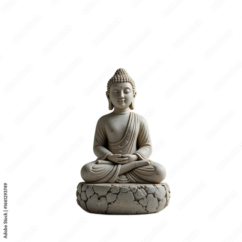 Fototapeta premium A stone Buddha statue with natural texture, centered on a transparent background