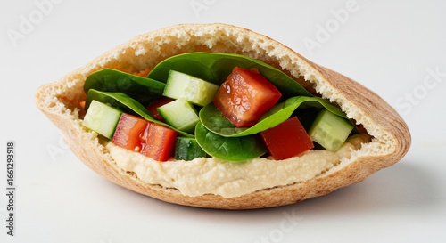 Fototapeta 新鮮な野菜たっぷり 優しい光で照らされた 美味しいピタサンド. AI Generated