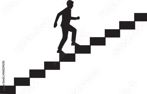 silhouette of a person climbing stairs representing career success. Vector icon