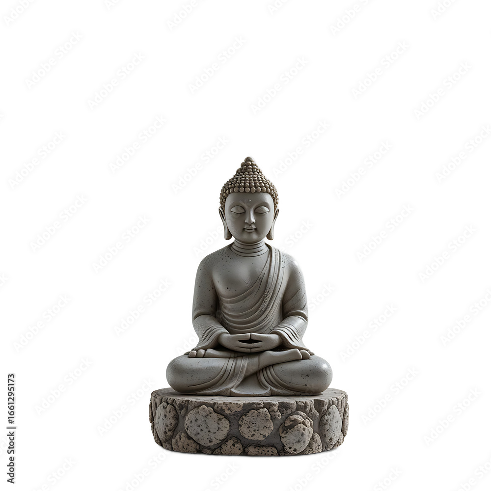 Fototapeta premium A stone Buddha statue with natural texture, centered on a transparent background