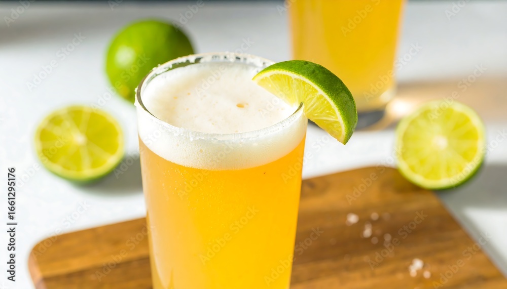 Fototapeta premium Close-up of a light beer with lime
