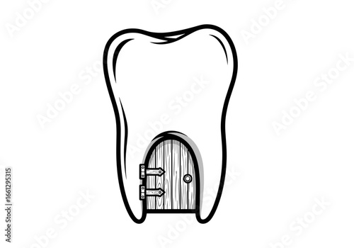 Tooth designed as a door, symbolizing entry to dental health and care