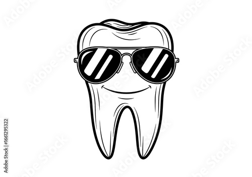 Smiling tooth with sunglasses, symbolizing fun, confidence, and a playful approach to dental health