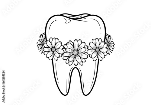 Tooth adorned with flowers, symbolizing beauty, care, and the importance of dental health